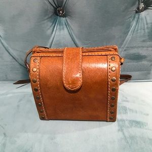 Vintage mini genuine leather crossbody bag in tan color